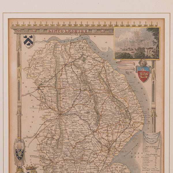 Antique Lithography Map, Lincolnshire, English, Framed, Engraving, Cartography