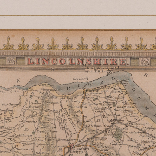 Antique Lithography Map, Lincolnshire, English, Framed, Engraving, Cartography