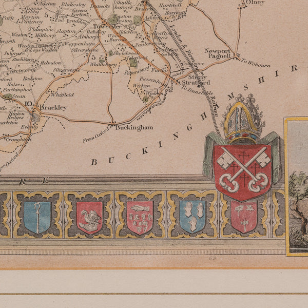 Antique Lithography Map, Northamptonshire, English, Framed Cartography, C.1860