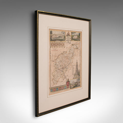 Antique Lithography Map, Northamptonshire, English, Framed Cartography, C.1860