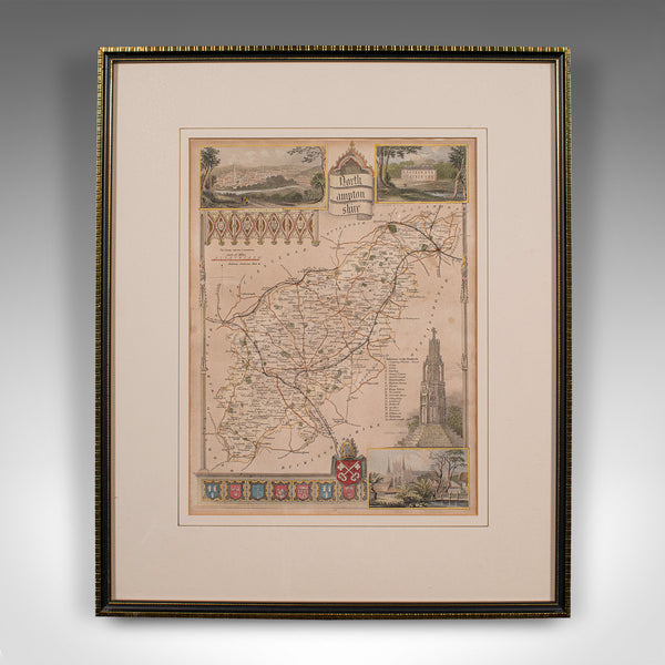 Antique Lithography Map, Northamptonshire, English, Framed Cartography, C.1860