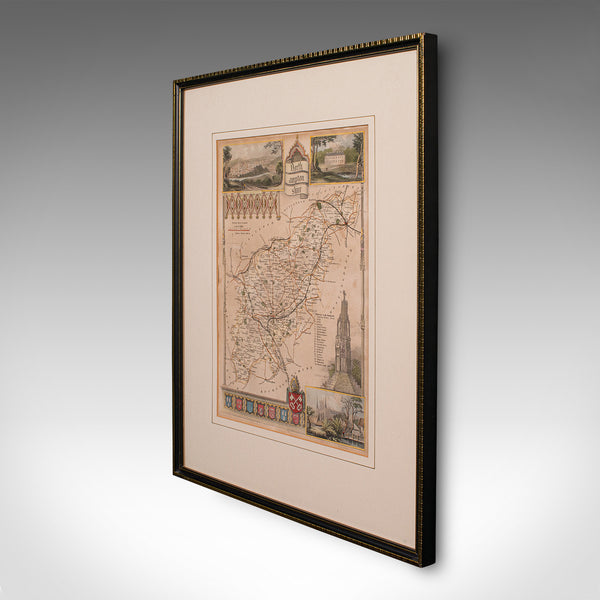 Antique Lithography Map, Northamptonshire, English, Framed Cartography, C.1860