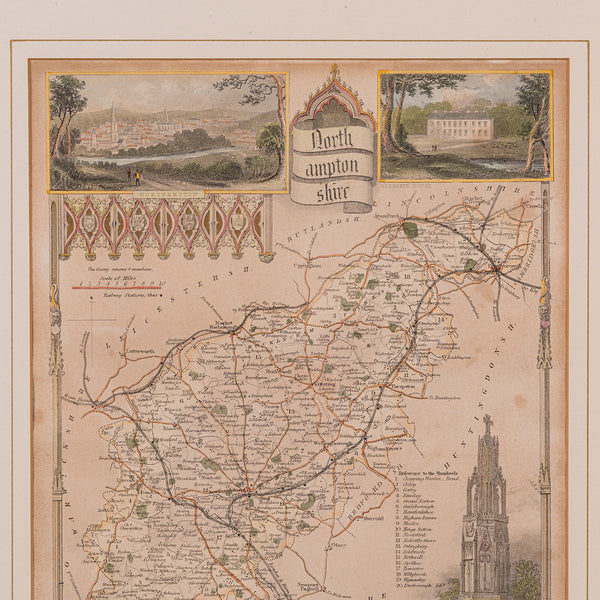 Antique Lithography Map, Northamptonshire, English, Framed Cartography, C.1860