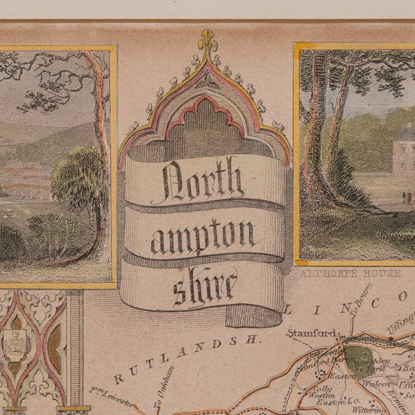 Antique Lithography Map, Northamptonshire, English, Framed Cartography, C.1860