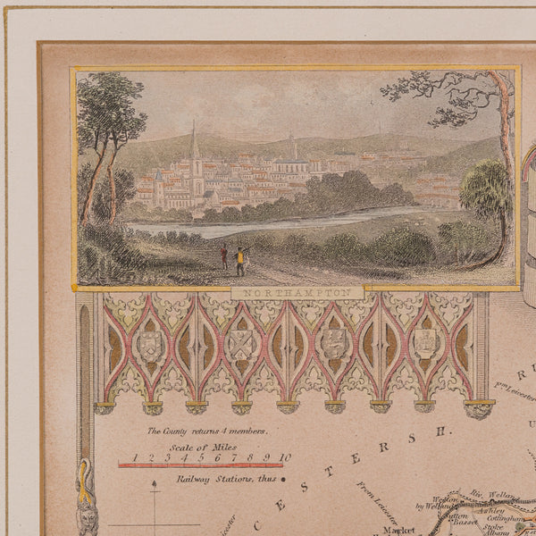 Antique Lithography Map, Northamptonshire, English, Framed Cartography, C.1860