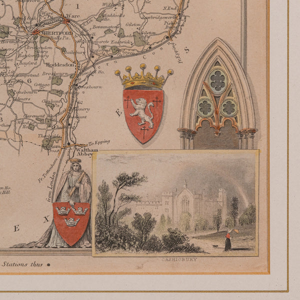 Antique Lithography Map, Hertfordshire, English, Framed Engraving, Cartography