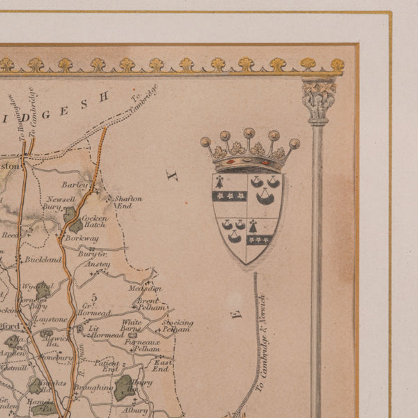 Antique Lithography Map, Hertfordshire, English, Framed Engraving, Cartography