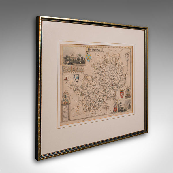 Antique Lithography Map, Hertfordshire, English, Framed Engraving, Cartography