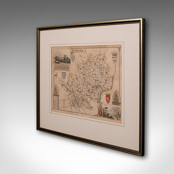 Antique Lithography Map, Hertfordshire, English, Framed Engraving, Cartography