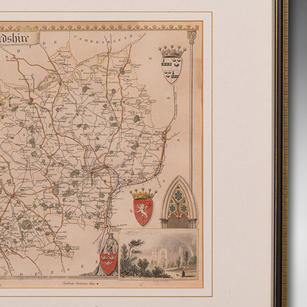 Antique Lithography Map, Hertfordshire, English, Framed Engraving, Cartography