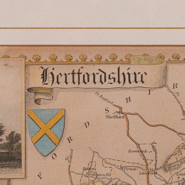 Antique Lithography Map, Hertfordshire, English, Framed Engraving, Cartography