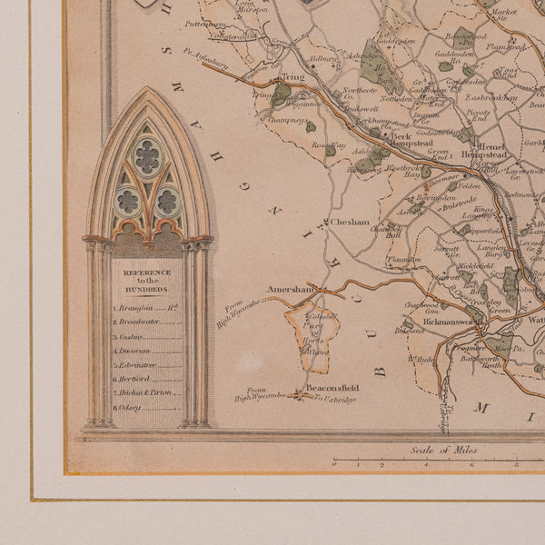 Antique Lithography Map, Hertfordshire, English, Framed Engraving, Cartography