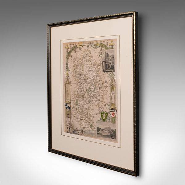 Antique Lithography Map, Bedfordshire, English, Framed Engraving, Cartography