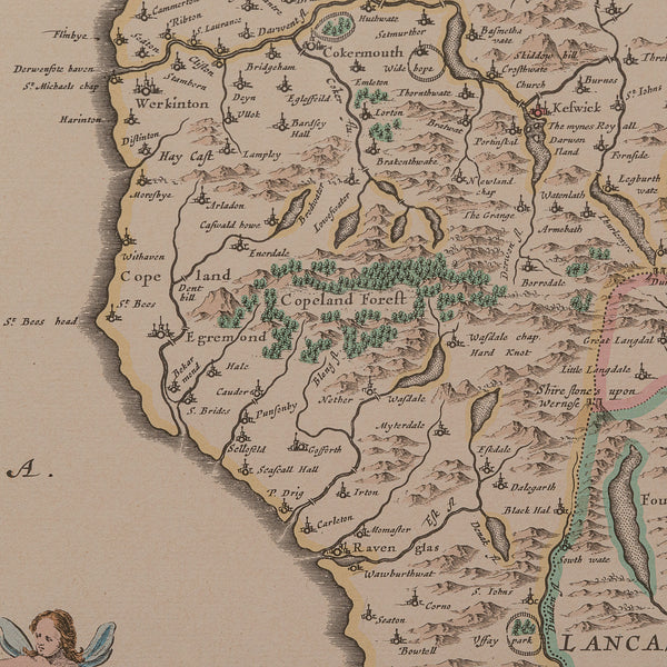 Antique Lithography Map, Cumbria, English, Framed Cartography Interest, Georgian