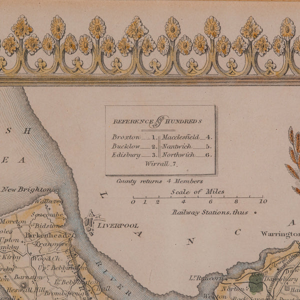 Antique Lithography Map of Cheshire, English, Framed, Cartography, Victorian