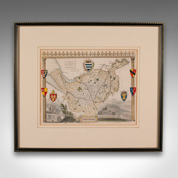 Antique Lithography Map of Cheshire, English, Framed, Cartography, Victorian