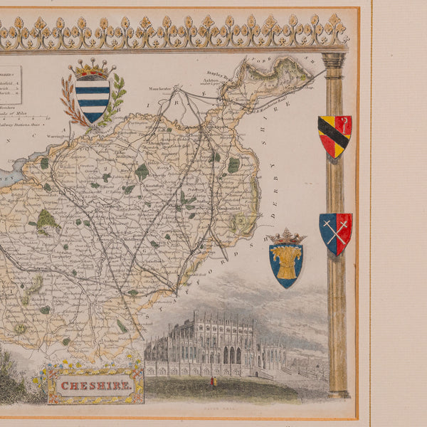 Antique Lithography Map of Cheshire, English, Framed, Cartography, Victorian