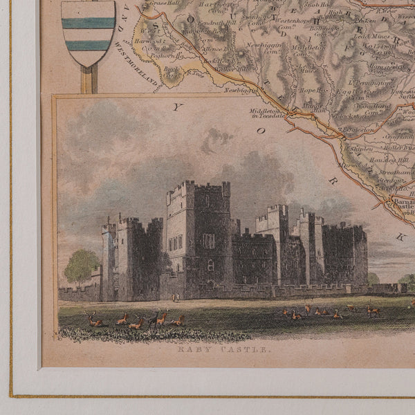 Antique Lithography Map, County Durham, English, Framed Cartography, Victorian