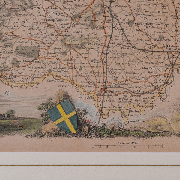 Antique Lithography Map, County Durham, English, Framed Cartography, Victorian