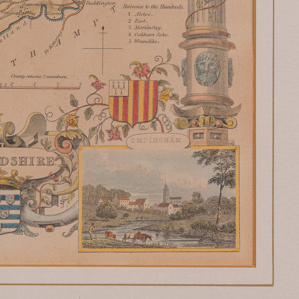 Antique County Map, Rutlandshire, English, Framed, Cartography, Victorian, 1860