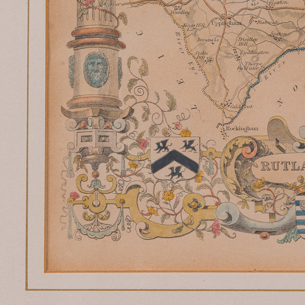 Antique County Map, Rutlandshire, English, Framed, Cartography, Victorian, 1860