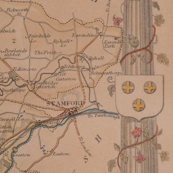 Antique County Map, Rutlandshire, English, Framed, Cartography, Victorian, 1860