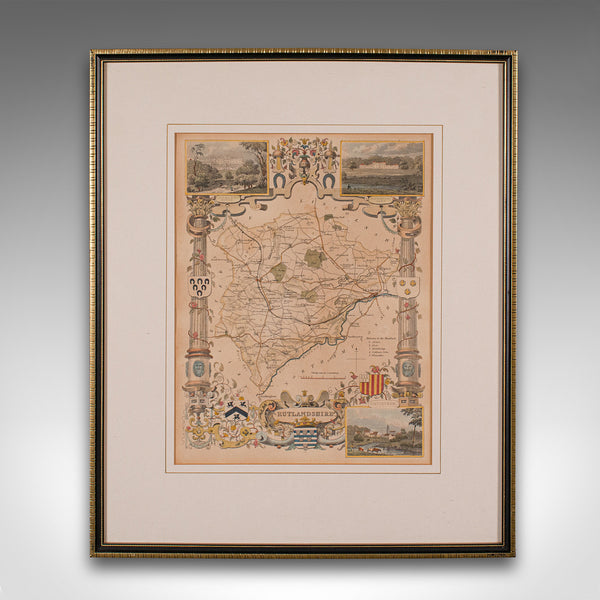 Antique County Map, Rutlandshire, English, Framed, Cartography, Victorian, 1860