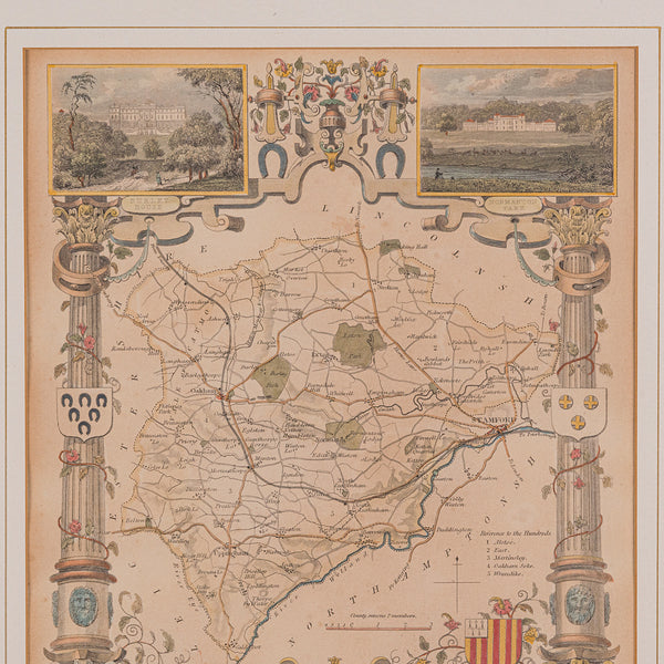 Antique County Map, Rutlandshire, English, Framed, Cartography, Victorian, 1860