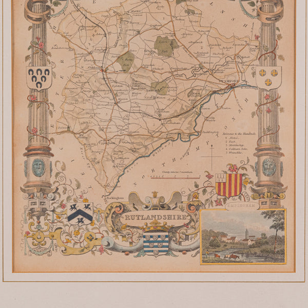 Antique County Map, Rutlandshire, English, Framed, Cartography, Victorian, 1860