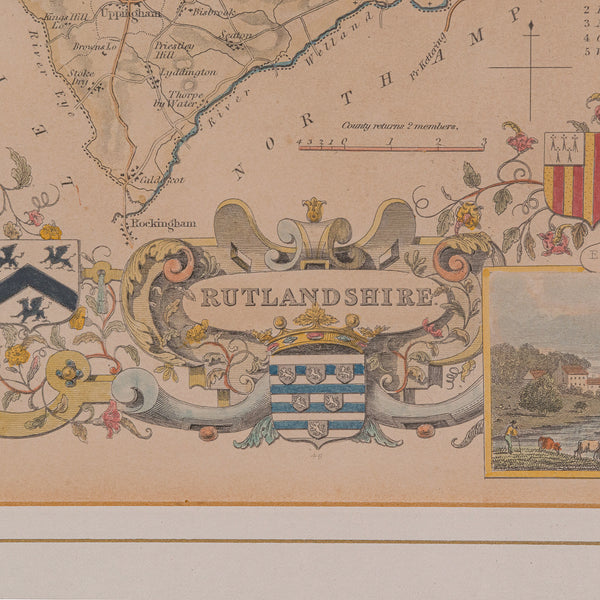 Antique County Map, Rutlandshire, English, Framed, Cartography, Victorian, 1860