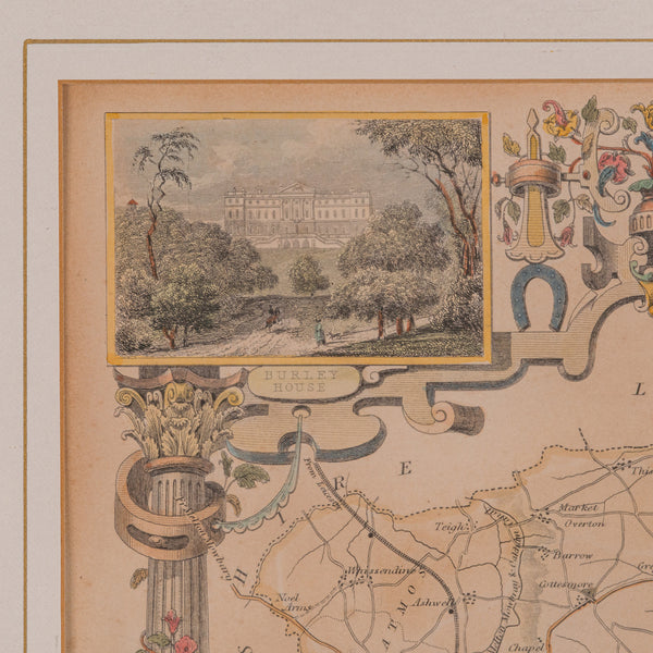 Antique County Map, Rutlandshire, English, Framed, Cartography, Victorian, 1860