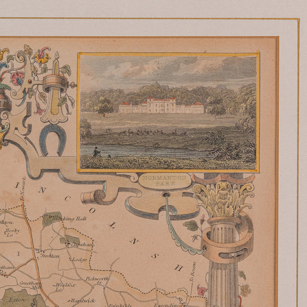 Antique County Map, Rutlandshire, English, Framed, Cartography, Victorian, 1860