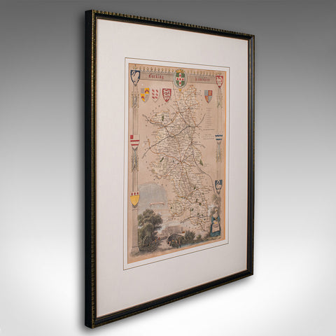 Antique Lithography Map, Buckinghamshire, English, Framed Cartography, Victorian