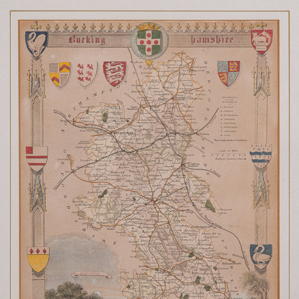 Antique Lithography Map, Buckinghamshire, English, Framed Cartography, Victorian