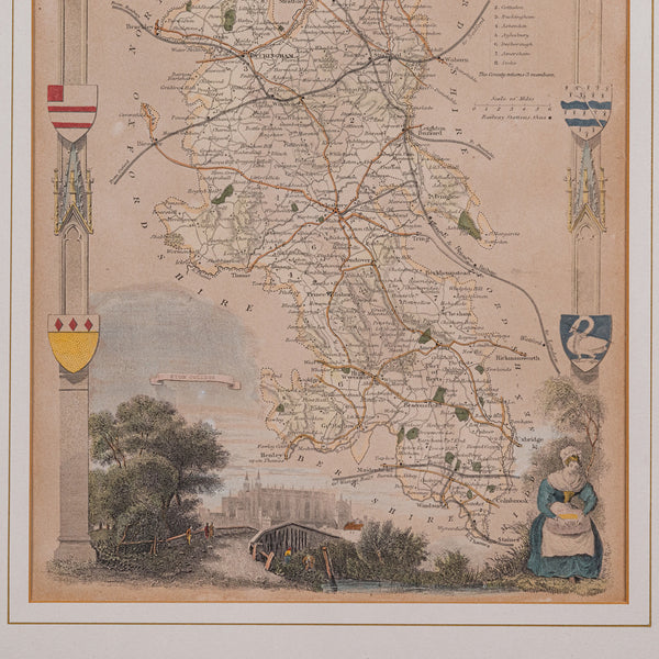 Antique Lithography Map, Buckinghamshire, English, Framed Cartography, Victorian