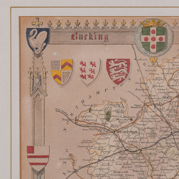 Antique Lithography Map, Buckinghamshire, English, Framed Cartography, Victorian