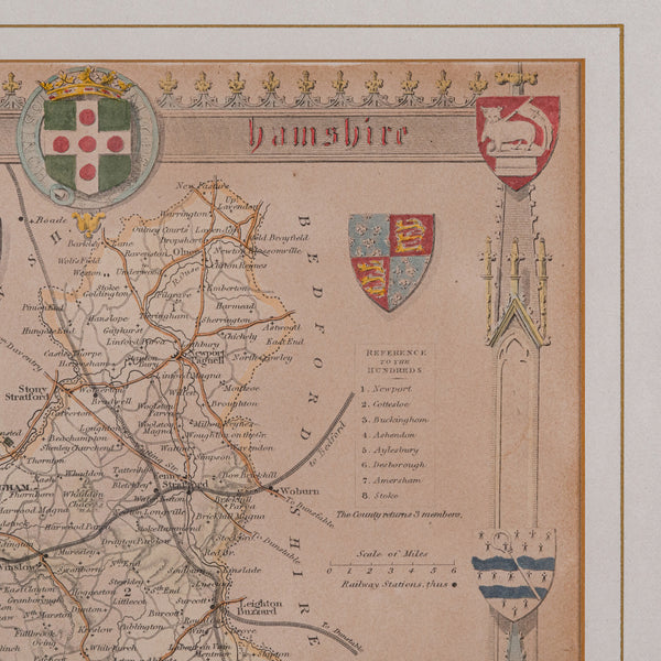 Antique Lithography Map, Buckinghamshire, English, Framed Cartography, Victorian