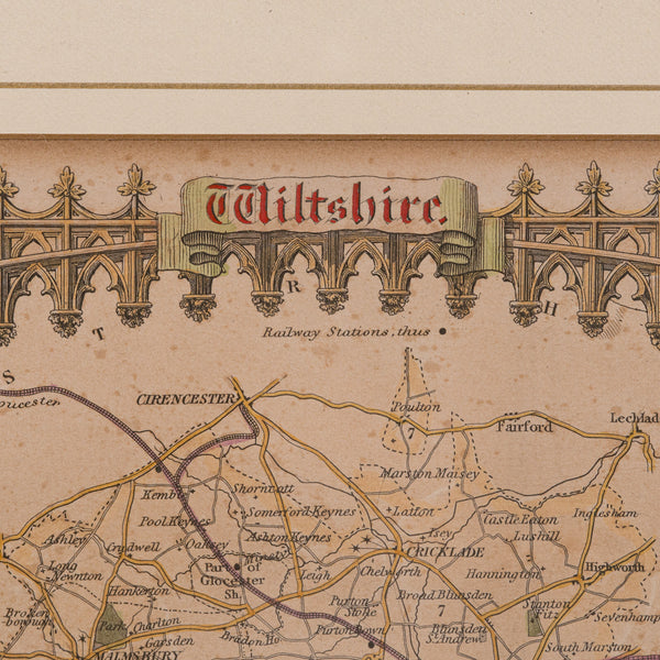 Antique Lithography Map, Wiltshire, English, Framed Engraving, Cartography