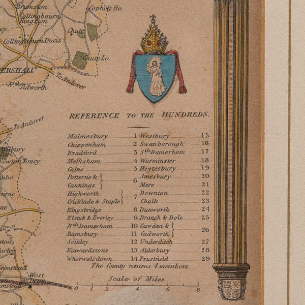 Antique Lithography Map, Wiltshire, English, Framed Engraving, Cartography