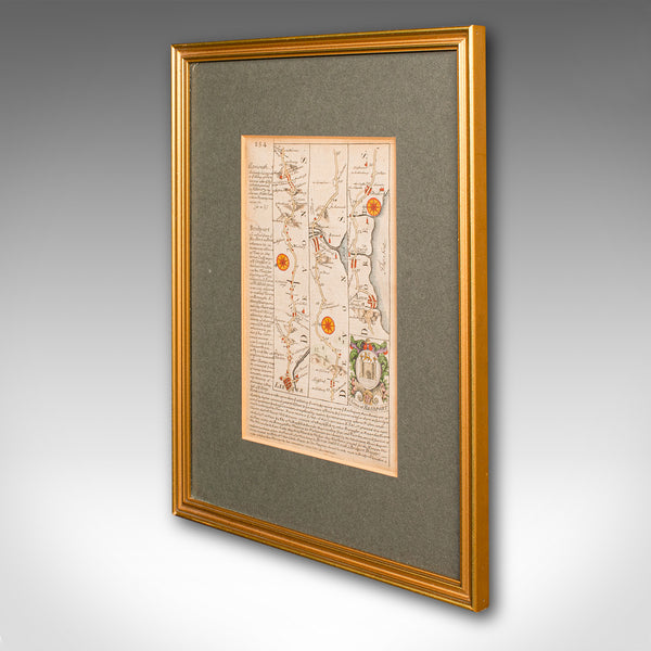 Antique Coach Road Map, East Devon, English, Framed, Cartography, Georgian, 1720