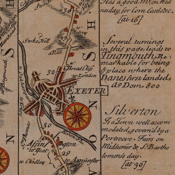 Antique Coaching Road Map, South Devon, English, Framed, Cartography, Georgian