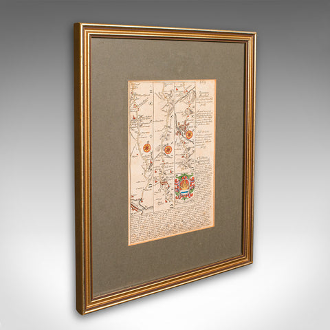 Antique Coaching Road Map, South Devon, English, Framed, Cartography, Georgian
