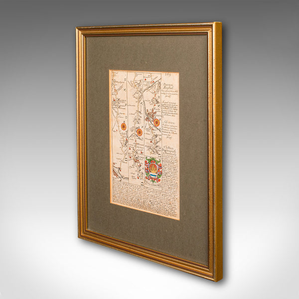 Antique Coaching Road Map, South Devon, English, Framed, Cartography, Georgian