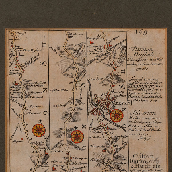 Antique Coaching Road Map, South Devon, English, Framed, Cartography, Georgian