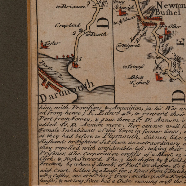 Antique Coaching Road Map, South Devon, English, Framed, Cartography, Georgian