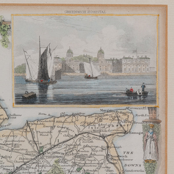 Antique County Map, Kent, English, Framed, Lithography, Cartography, Victorian