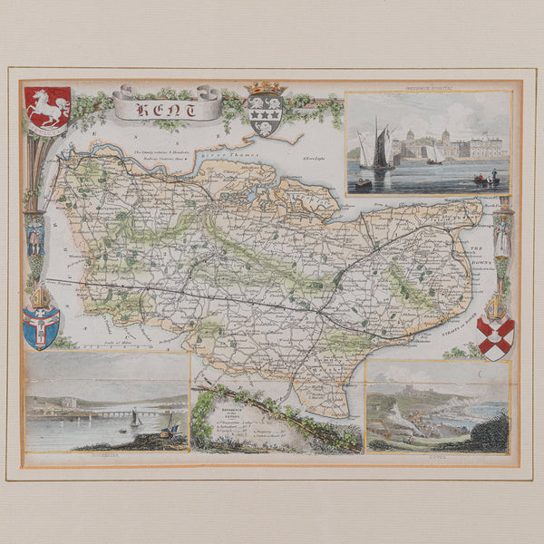 Antique County Map, Kent, English, Framed, Lithography, Cartography, Victorian
