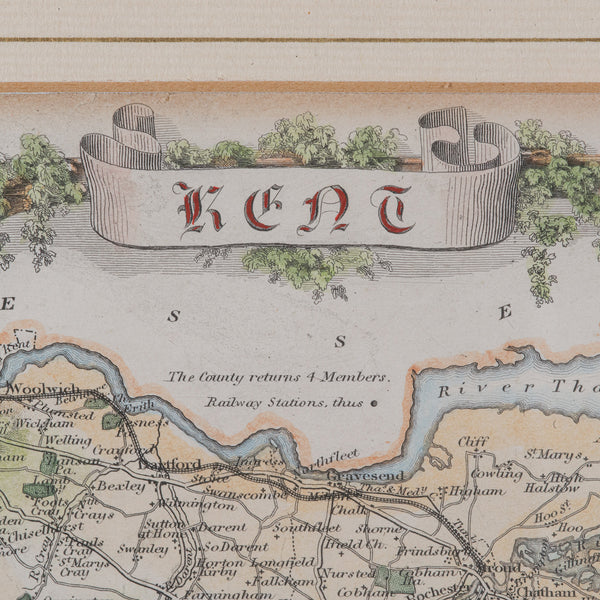 Antique County Map, Kent, English, Framed, Lithography, Cartography, Victorian