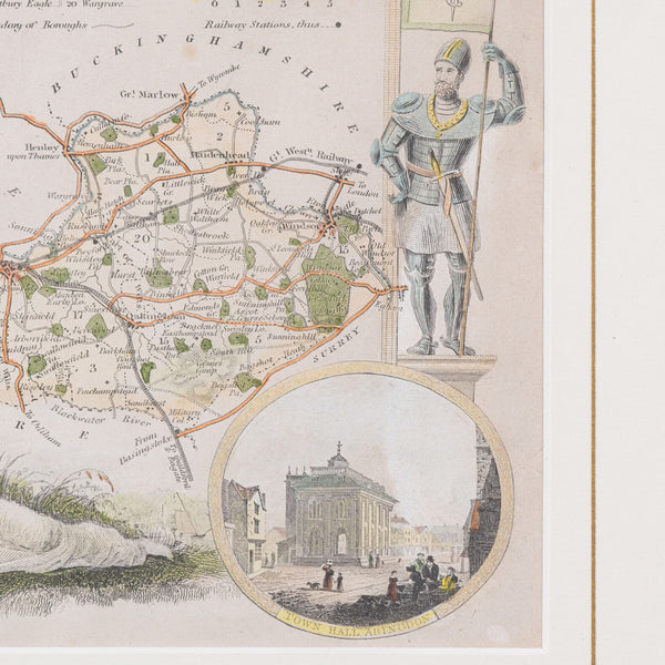 Antique County Map, Berkshire, English Framed Lithograph, Cartography, Victorian