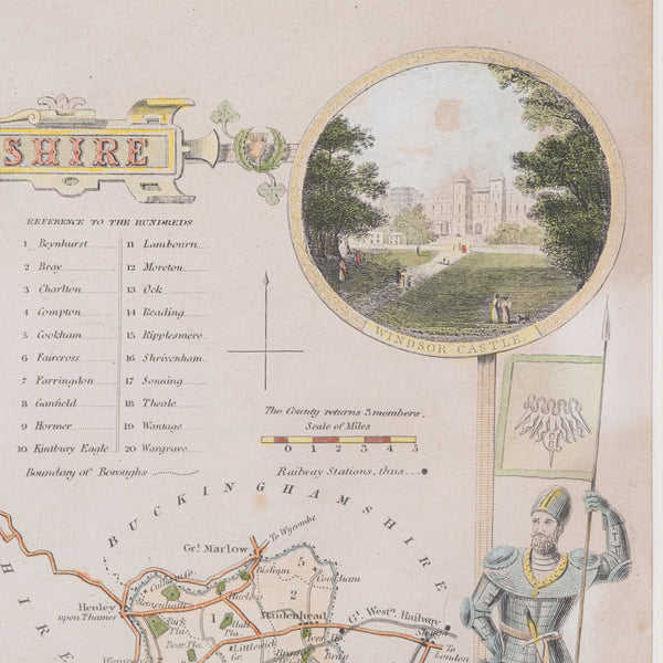 Antique County Map, Berkshire, English Framed Lithograph, Cartography, Victorian